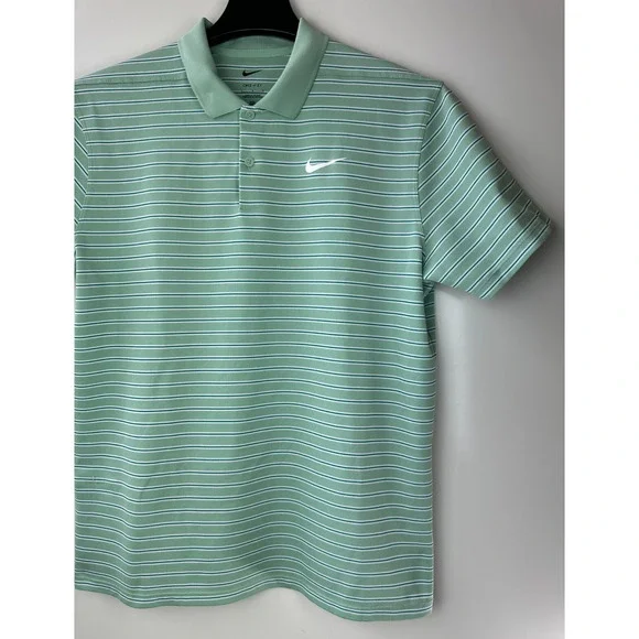 2 Nike Dri-Fit Men's Golf Polo Shirts Size Large Victory Stripe Green Blue Top - Picture 4 of 16